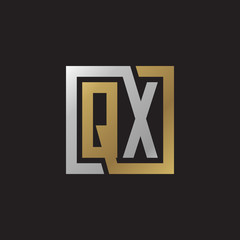 Initial letter QX, looping line, square shape logo, silver gold color on black background
