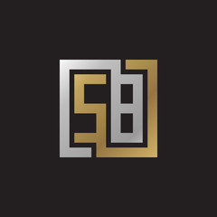 Initial letter SB, looping line, square shape logo, silver gold color on black background