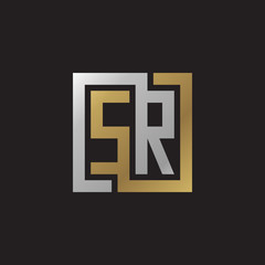 Obraz premium Initial letter SR, looping line, square shape logo, silver gold color on black background