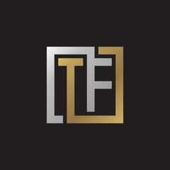 Initial letter TF, looping line, square shape logo, silver gold color on black background