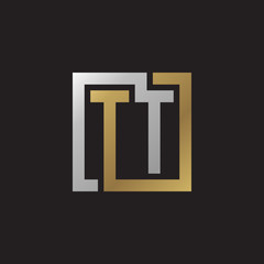 Initial letter TT, looping line, square shape logo, silver gold color on black background