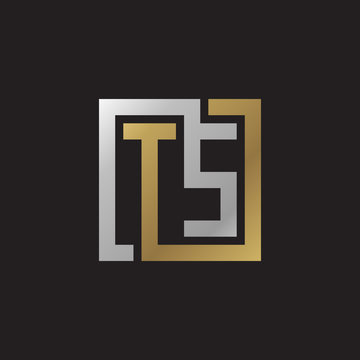 Initial letter TS, looping line, square shape logo, silver gold color on black background