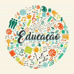 Education school icon quote in portuguese language