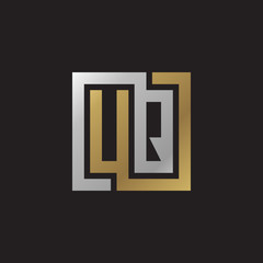 Fototapeta premium Initial letter UQ, looping line, square shape logo, silver gold color on black background