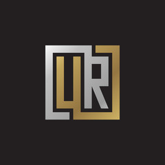 Initial letter UR, looping line, square shape logo, silver gold color on black background