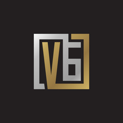 Initial letter VG, looping line, square shape logo, silver gold color on black background