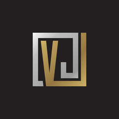 Fototapeta premium Initial letter VJ, looping line, square shape logo, silver gold color on black background