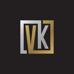 Initial letter VK, looping line, square shape logo, silver gold color on black background