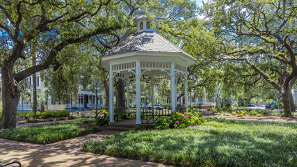 JUNE 28, 2017 - SAVANNAH GEORGIA - Historic Savannah Georgia in early summer features a white...