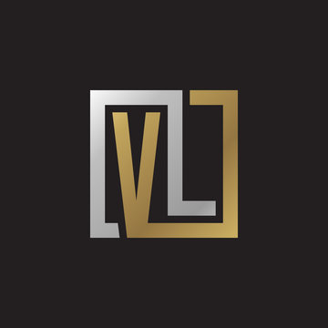 Initial letter VL, looping line, square shape logo, silver gold color on black background