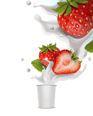 Splashing strawberry yogurt