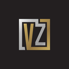 Initial letter VZ, looping line, square shape logo, silver gold color on black background