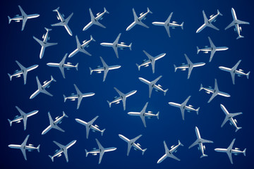 white planes in blue sky pattern