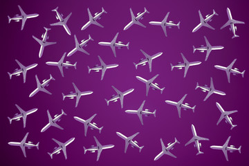 airplanes in surrealistic violet sky pattern