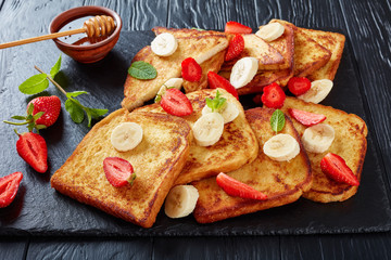 French toasts with fruits, top view