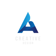 Original Letter A in blue colour for logotype. Vector sign logo design template. Flat illustration EPS10