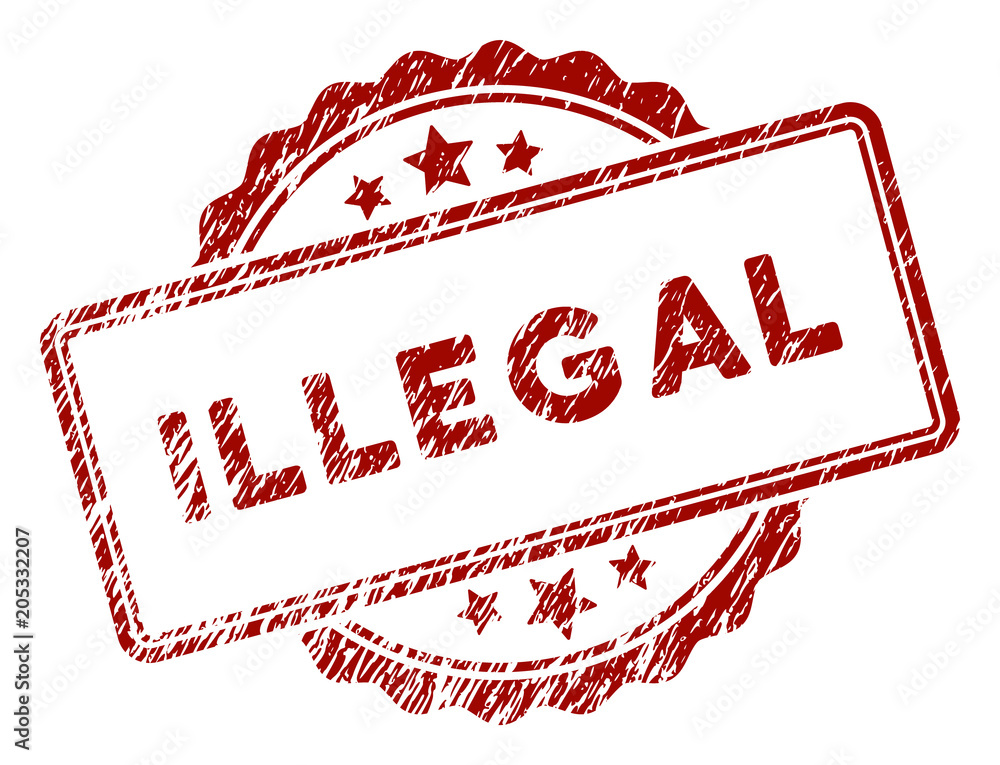 Poster illegal text rubber stamp seal. vector element with distress design and corroded texture in red colo