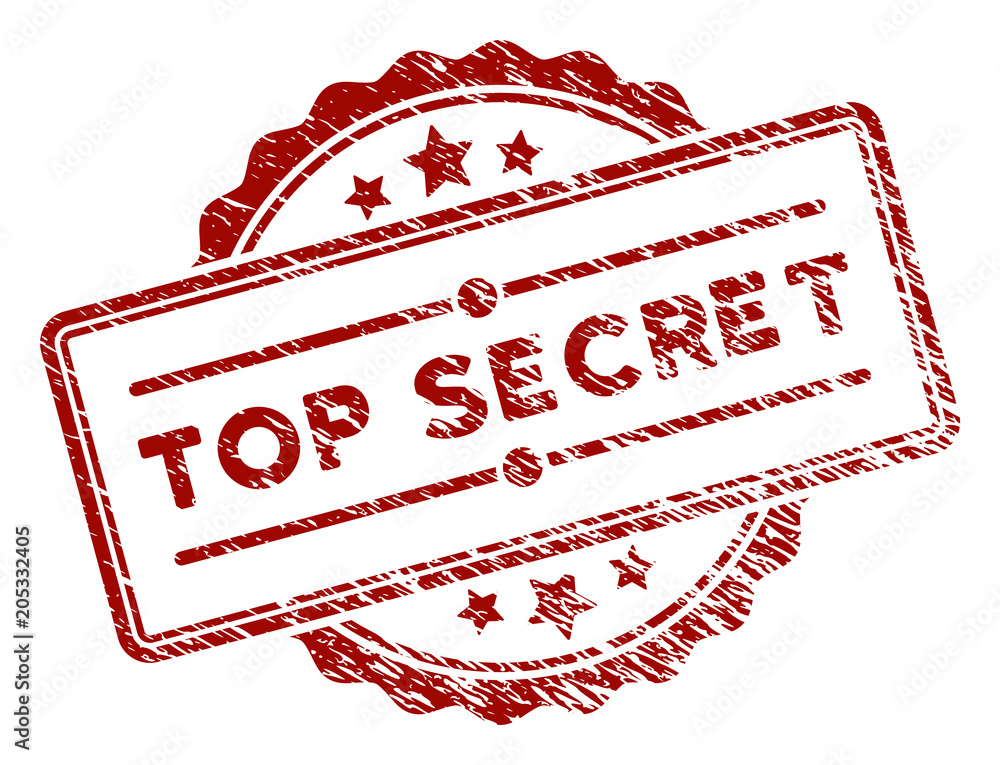 Poster top secret rubber stamp seal. vector element with distress design and scratched texture in red color