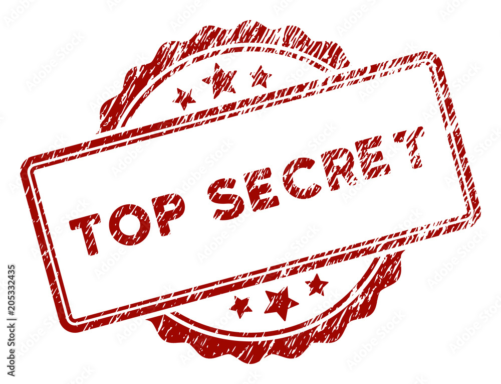 Poster top secret rubber stamp seal. vector element with distress style and corroded texture in red color. 