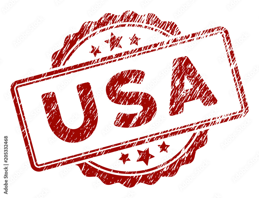 Poster usa text rubber stamp seal. vector element with distress style and scratched texture in red color. d