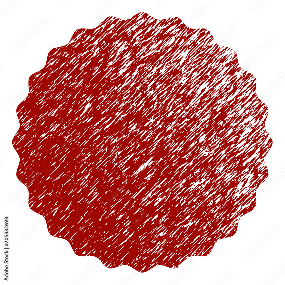 Poster certificate rosette round frame distress textured template. vector draft element with grainy design 