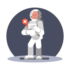 Man cosmonauts hand computer produces