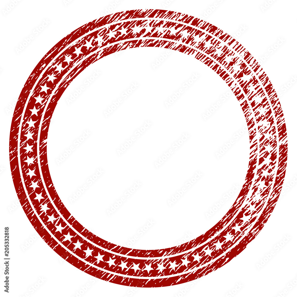 Poster star circle frame distress textured template. vector draft element with grainy design and corroded t