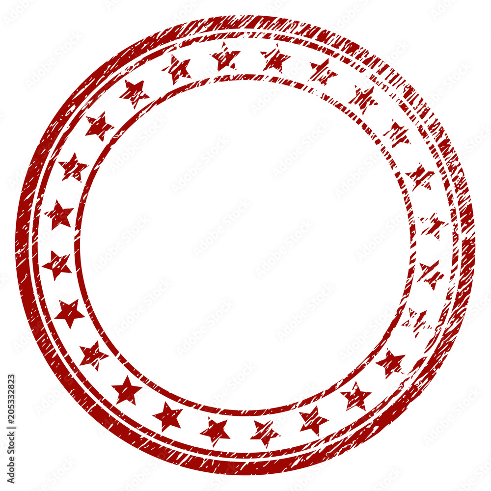 Poster starred round frame grunge textured template. vector draft element with grainy design and dust textu