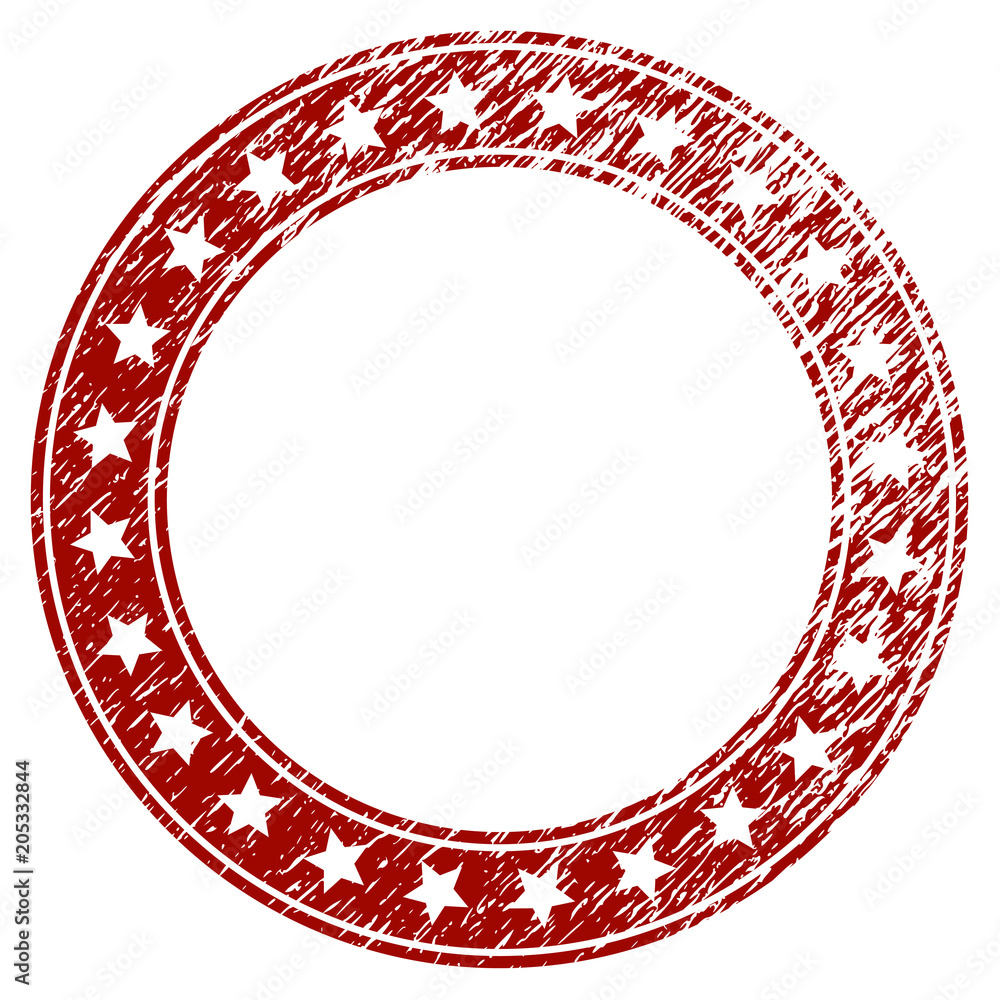 Poster stars round frame grunge textured template. vector draft element with grainy design and scratched te