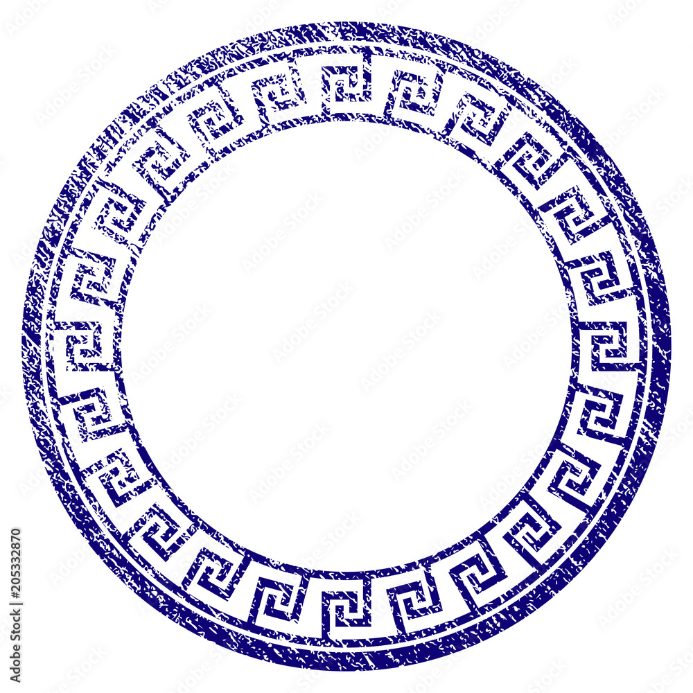 Poster greek classic round frame grunge textured template. vector draft element with grainy design and dust