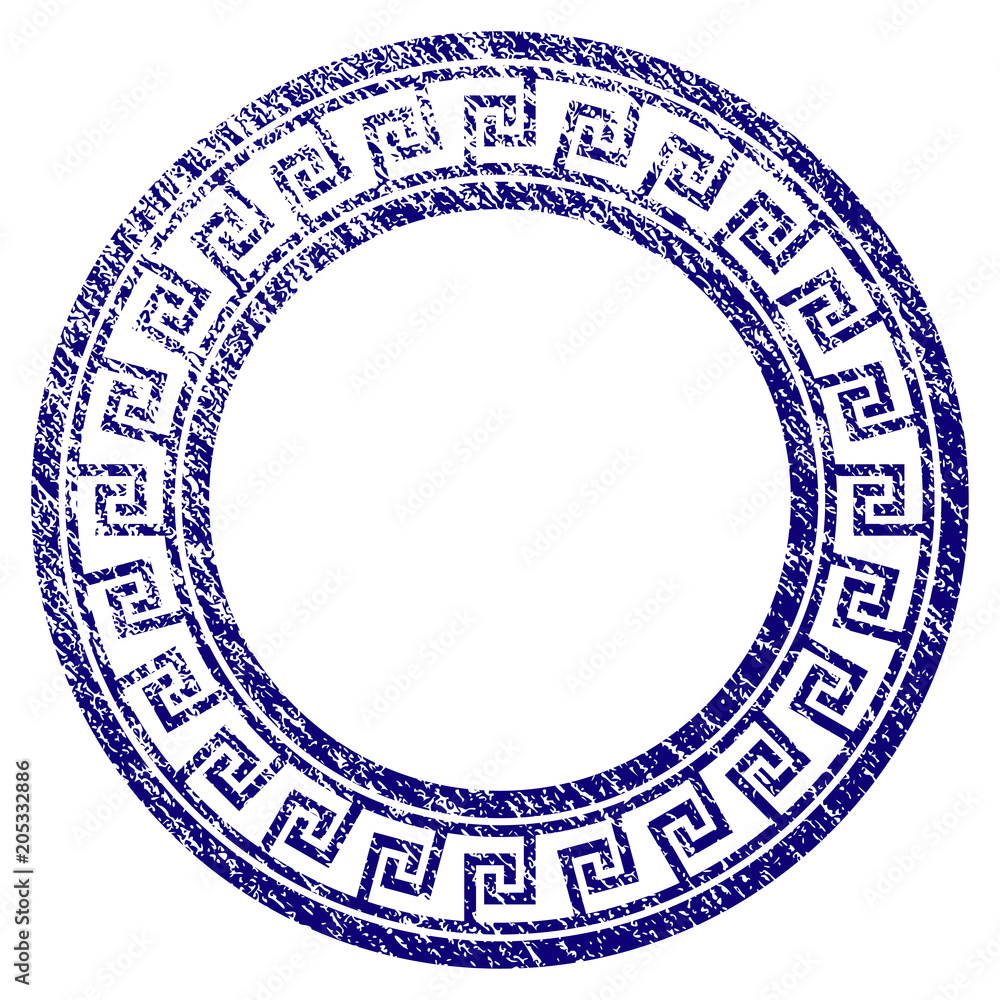 Poster greek classic round frame grunge textured template. vector draft element with grainy design and scra