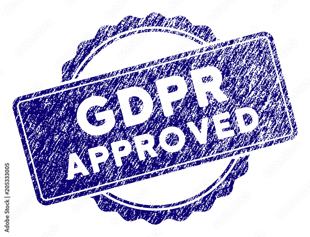 Aufkleber gdpr approved stamp seal. vector element with grainy design and dust texture in blue color. designed