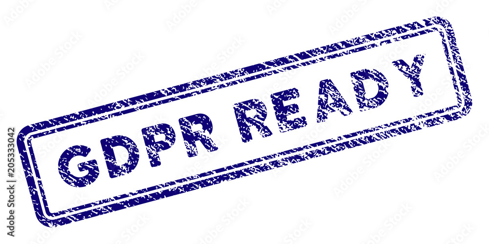 Poster gdpr ready rectangle stamp seal. vector element with grainy design and retro texture in blue color. 
