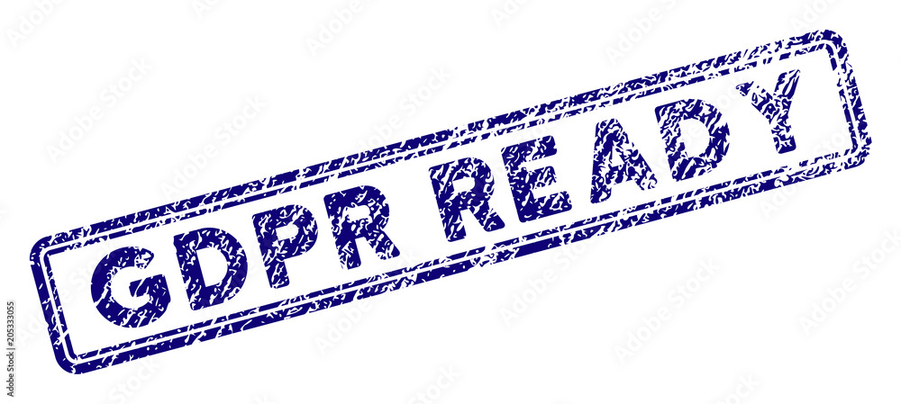 Poster gdpr ready rectangle stamp seal. vector element with grainy design and dirty texture in blue color. 