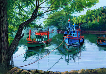 Obraz premium fishing ship painting