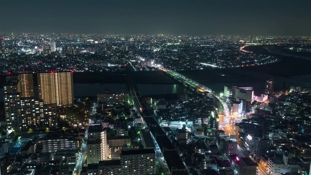 4K Timelapse Sequence of Tokyo, Japan - Tokyo s city traffic at Night from the Ichikawa I-link town Observation deck