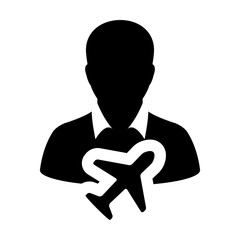 Airplane icon vector male user person profile avatar symbol for transportation in flat color 

glyph pictogram illustration