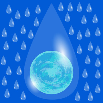 World Water Day. Planet Earth. Water drops