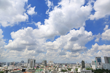 Blue sky with white cloud over City downtown at bangkok, Thailand.