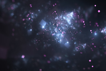 Obraz premium Bright galaxy. Abstract blue and pink sparkles on black background. Fantasy fractal texture. Digital art. 3D rendering.