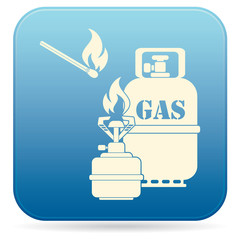 Camping stove with gas bottle icon vector