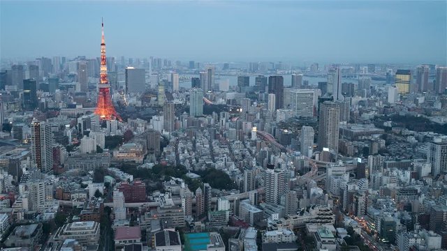 4K Timelapse Sequence of Tokyo, Japan - Shinjuku s Financial District of Tokyo and the Sky Tree Tower from Day to Night