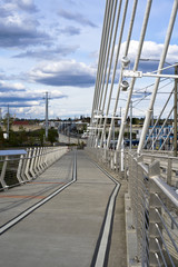 Pedestrian and bicycle path through Tilikum Crossing Bridge across the Willamette River in Portland Oregon