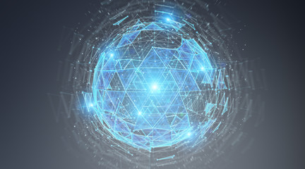 Digital triangle exploding sphere hologram 3D rendering