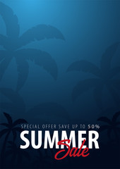 Summer Sale backgrounds with palms. Summer placard poster flyer invitation card. Summer time. Vector Illustration