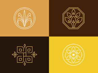 Nature monogram logo, Minimal geometric badges for spa hotel and luxury brand identity