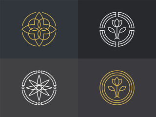 Nature monogram logo, Minimal geometric badges for spa hotel and luxury brand identity