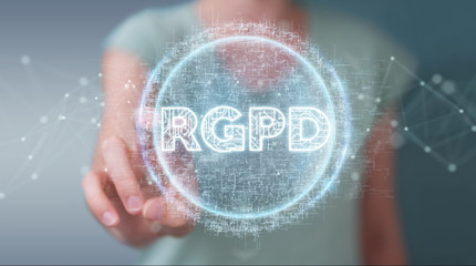 Businesswoman using digital GDPR interface 3D rendering