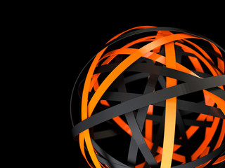 Abstract futuristic sphere with black and orange rings