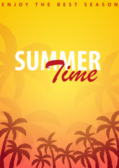 Summer Time backgrounds with palms. Summer placard poster flyer invitation card. Summer time. Vector Illustration